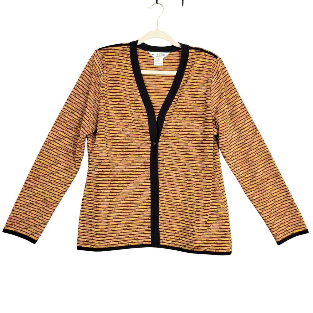 MISOOK Orange Striped Marled Artsy Button Cardigan SIZE MP PETITE MEDIUM